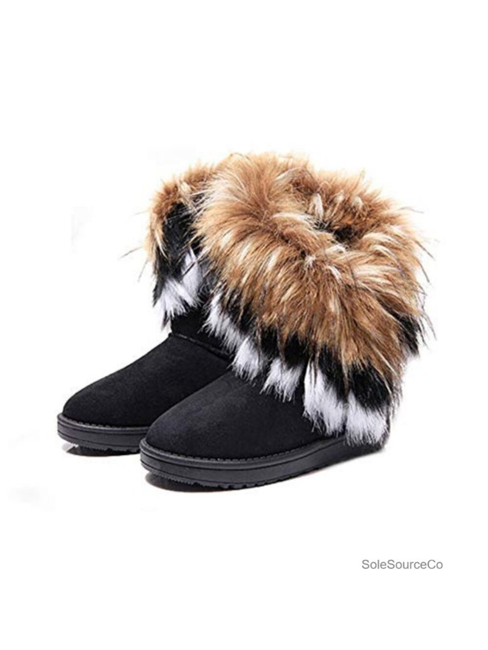 Faux Suede Faux Fox Fur Tassel Ankle Snow Boots Women